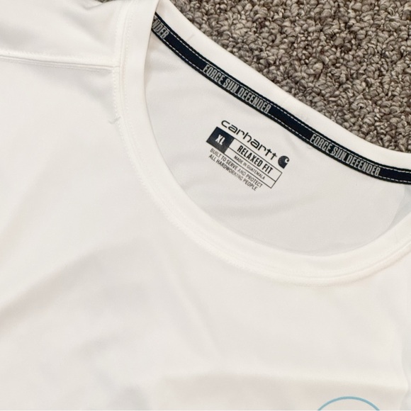 NWT Carhartt Men's Force Sun Defender White Long Sleeve Tee with Blue Logo - Picture 3 of 5